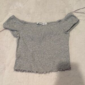 Gray Off-Shoulder Short Sleeve Top